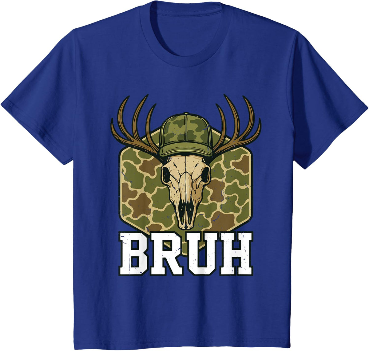 Youth Boy Camo Deer Hunting Bruh Elk Skull Buck Men Funny T-Shirt - Royal Blue