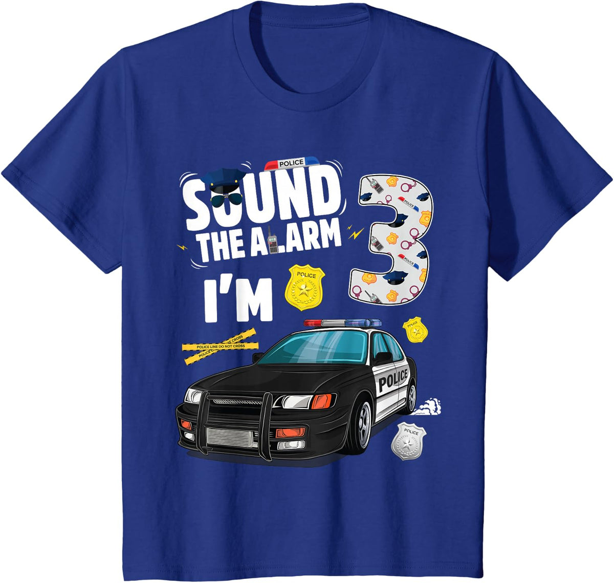 Kids Police Car 3rd Birthday Boy 3 year old Cop Policeman Officer T-Shirt - Royal Blue