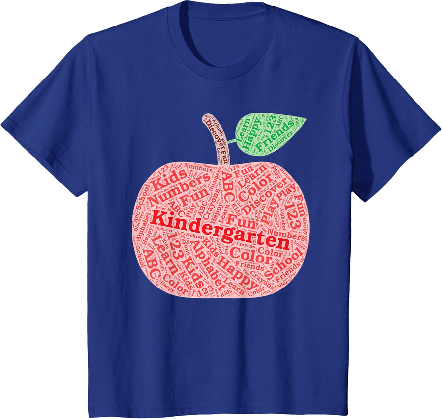 Kindergarten Apple Word Art for Teachers & Students T-Shirt - Royal Blue