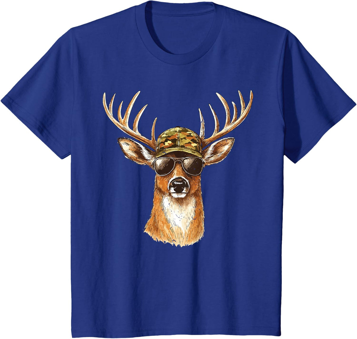 Youth Boy Elk Antlers Buck Head Camo Deer Hunting Camouflage T-Shirt - Royal Blue