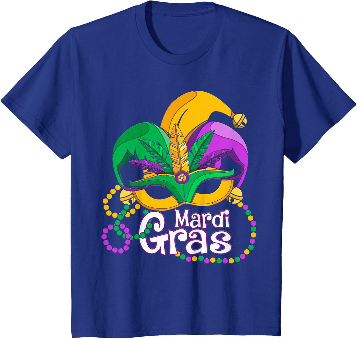 Mardi Gras Mask Feather Jester Hat Beads Family Matching T-Shirt - Royal Blue