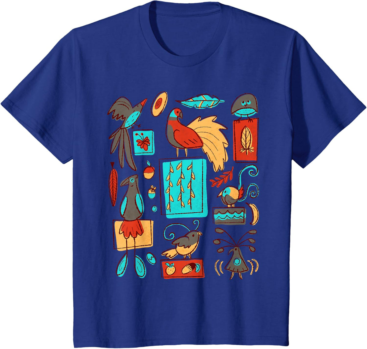 Retro 1950s Midcentury Birds Paradise Jungle Pattern for Kid T-Shirt - Royal Blue