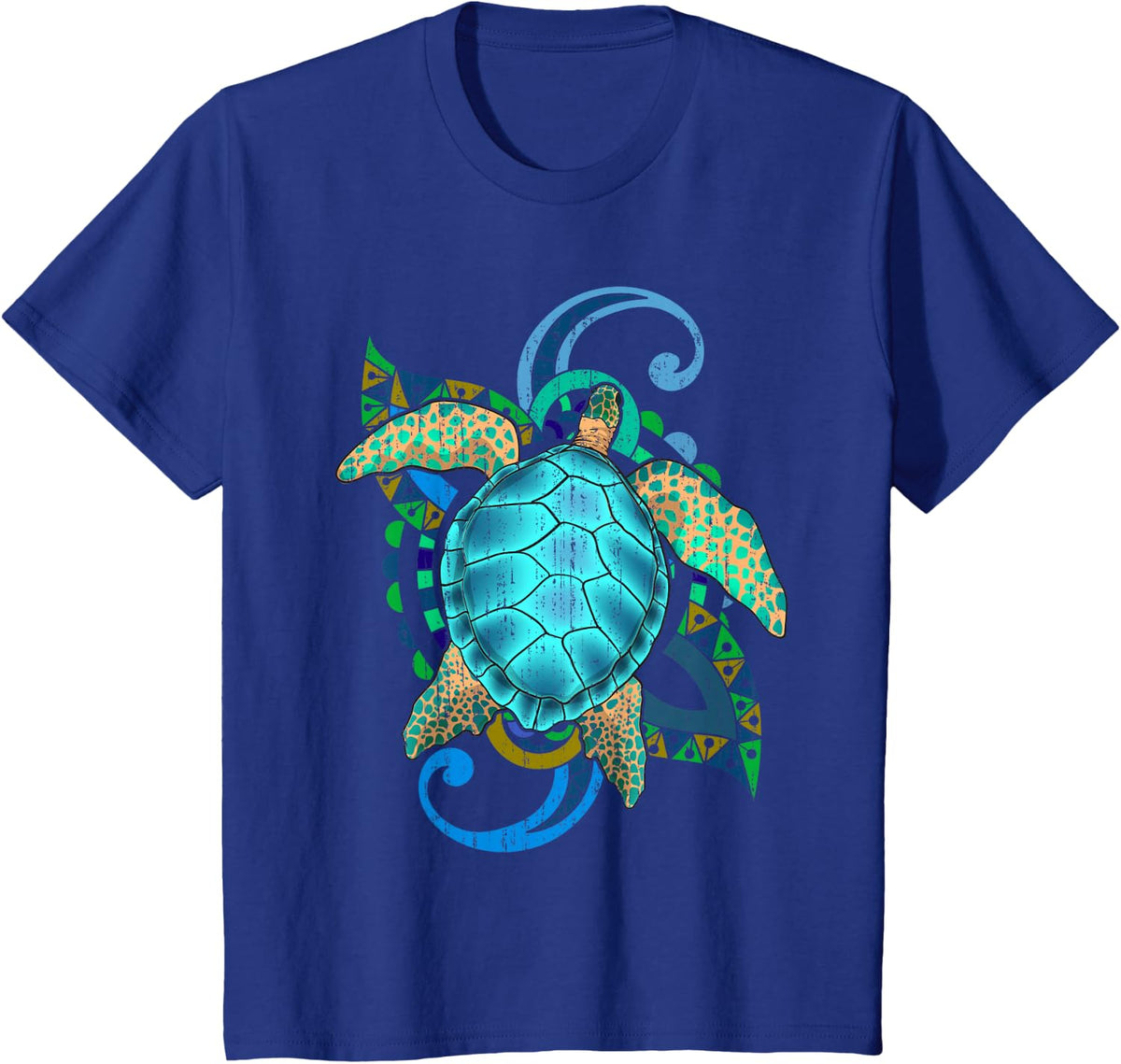 Maori Ocean Animal Polynesia Tattoo Sea Turtle T-Shirt - Royal Blue