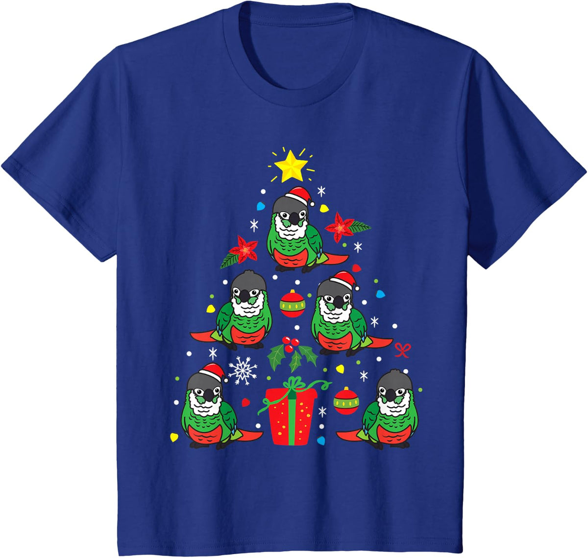Green Cheek Conure Parrot Christmas Tree Gift T-Shirt - Royal Blue