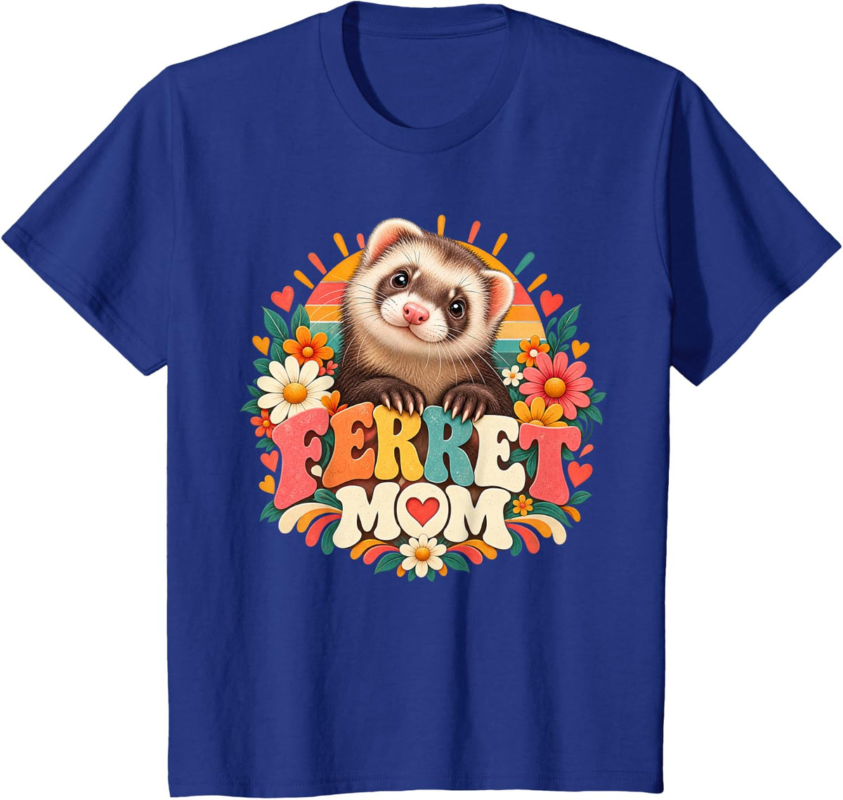 Ferret Mom Cute Retro Ferret Lover Floral T-Shirt - Royal Blue
