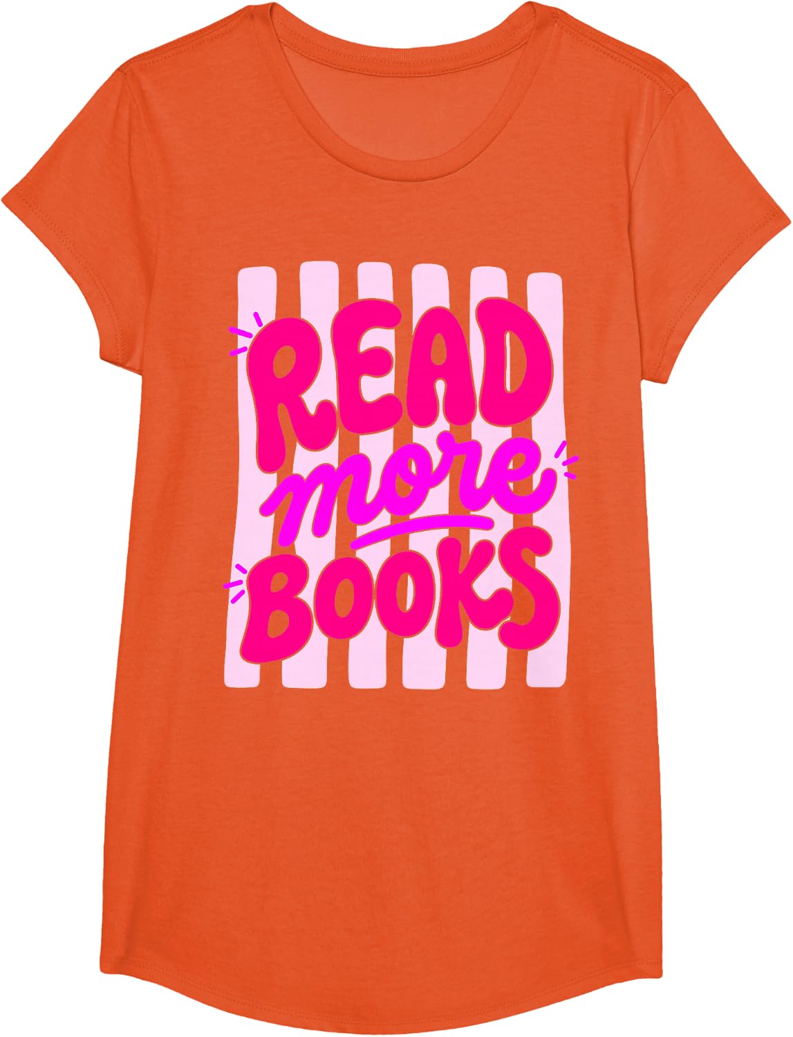 Read More Books Retro Preppy Pink Stripes Cool Book Lover T-Shirt - Girls Orange