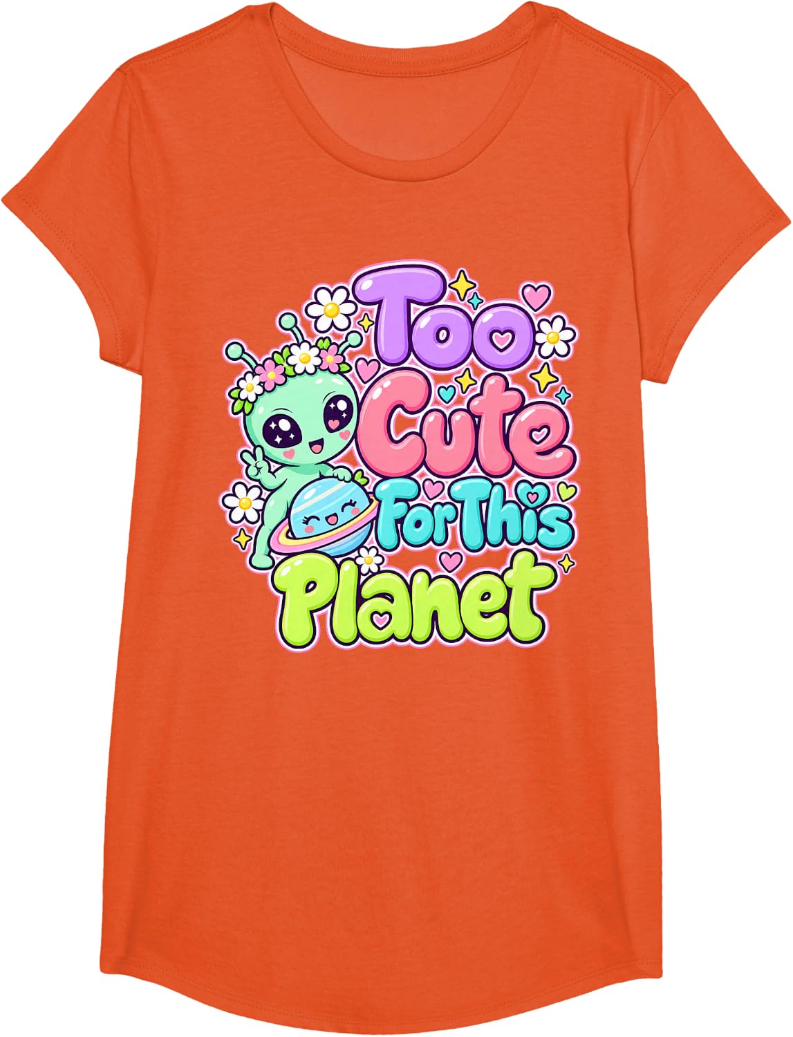 Too Cute for This Planet Kawaii Alien Space Girls T-Shirt - Girls Orange