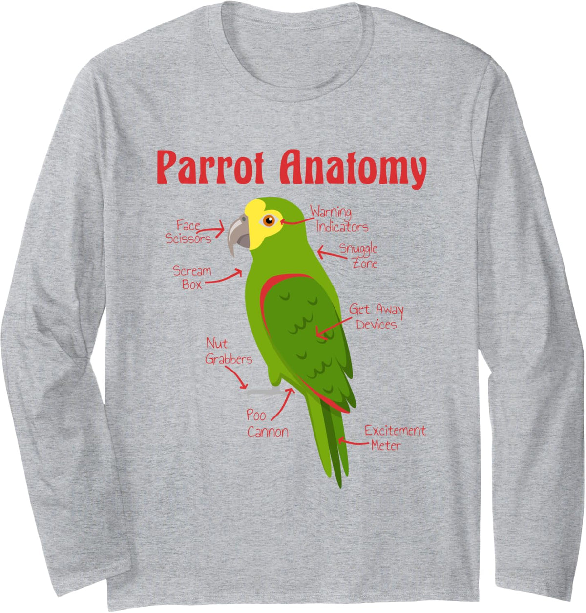 Anatomy of an Amazon Parrot Long Sleeve T-Shirt - Adult Unisex Heather Grey