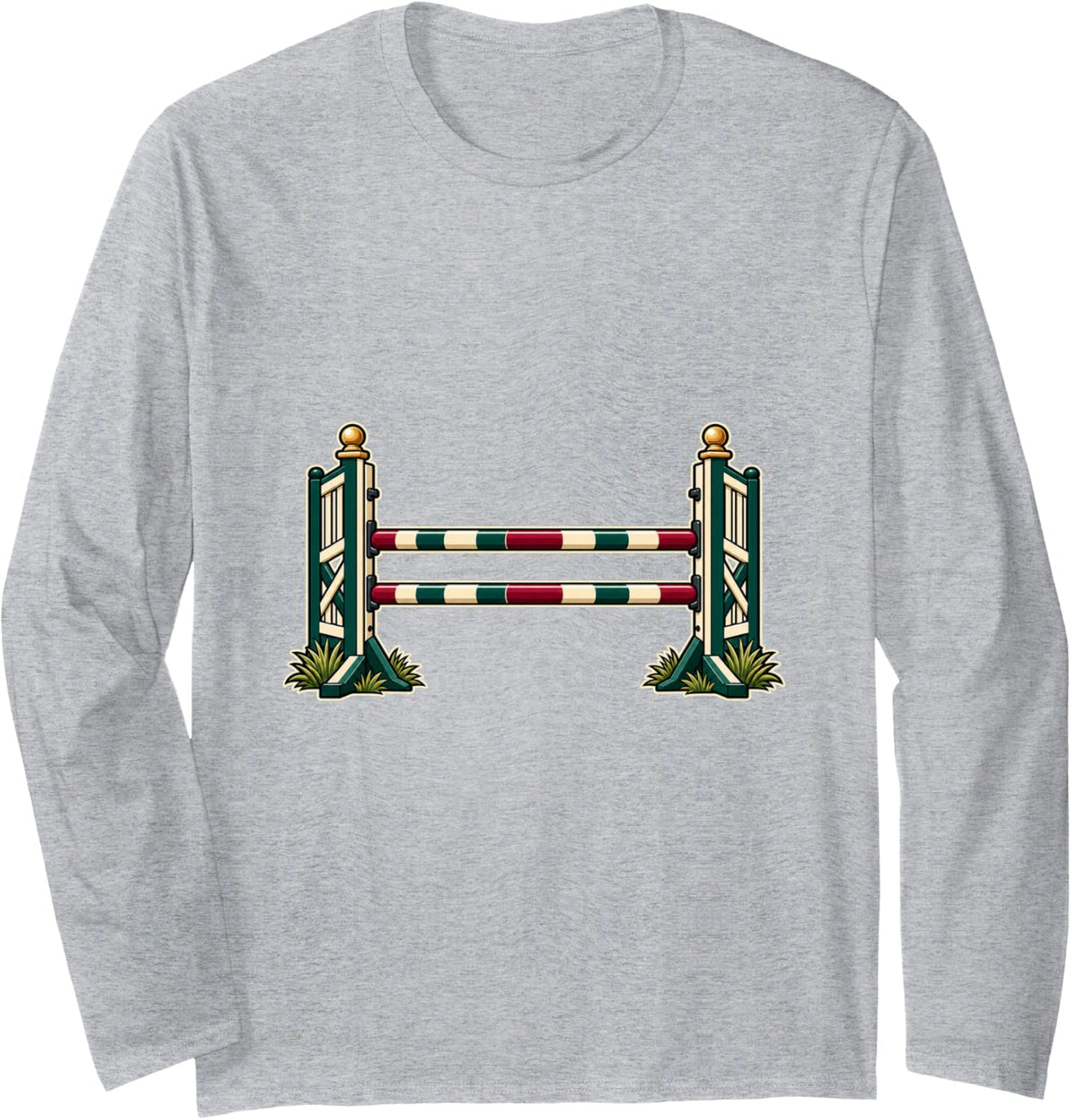 Equestrian Show Jump Striped Rails Design Long Sleeve T-Shirt - Adult Unisex Heather Grey