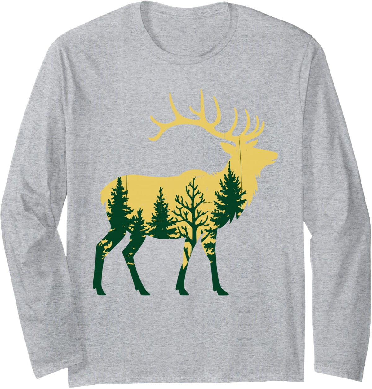 Funny Elk Hunting Art for Men Women Hunt Elk Hunter Long Sleeve T-Shirt - Adult Unisex Heather Grey
