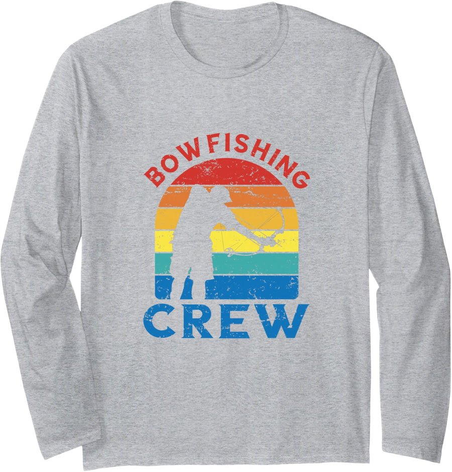 Bowfishing Crew Retro Vintage Fish Bow Hunting Bowfisher Long Sleeve T-Shirt - Adult Unisex Heather Grey