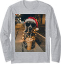 Great Dane Drinking Iced Coffee Santa Dog Lovers Christmas Long Sleeve T-Shirt - Adult Unisex Heather Grey