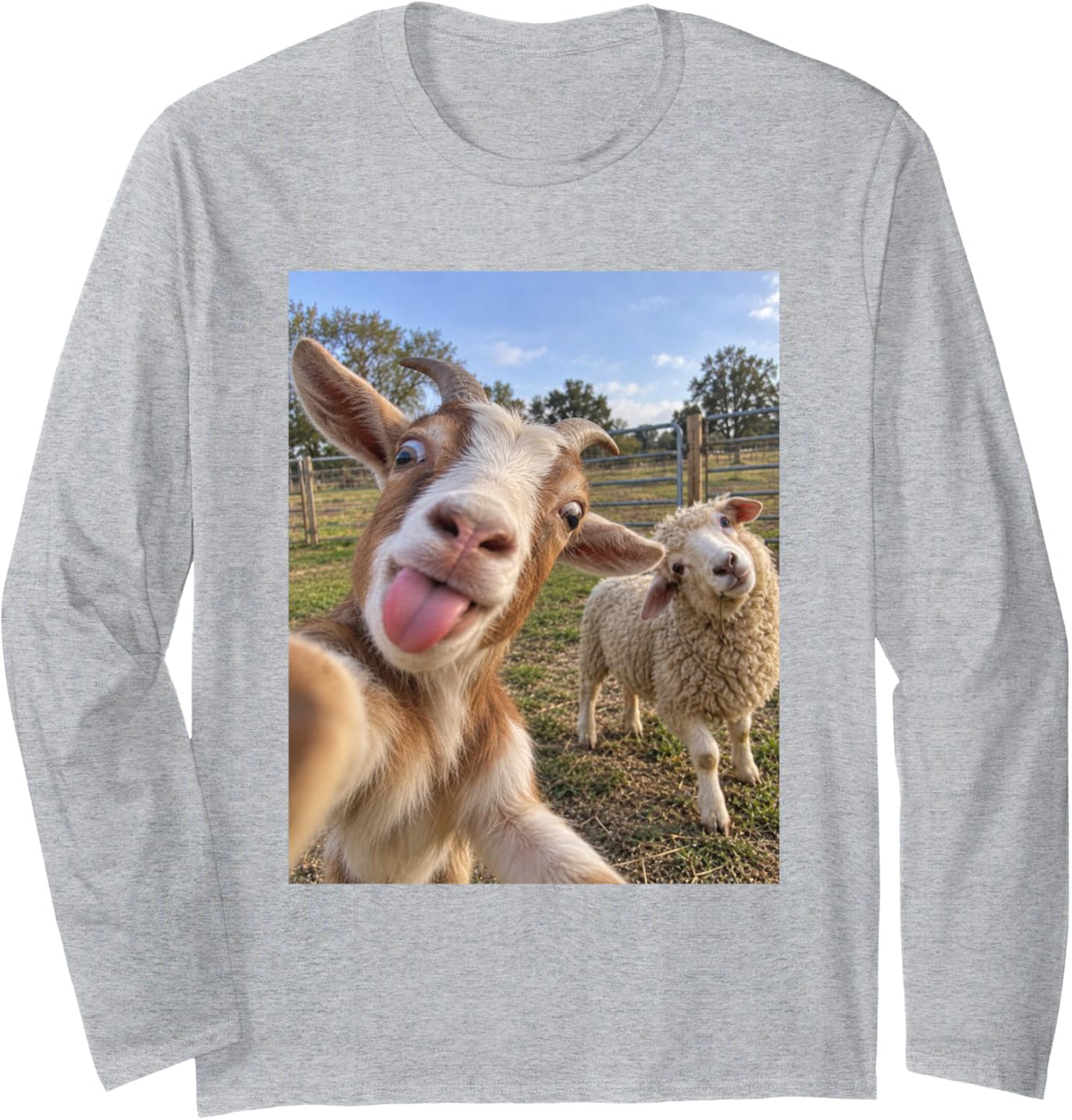 Funny Goat and Sheep Confusion Farm Animal Meme Long Sleeve T-Shirt - Adult Unisex Heather Grey