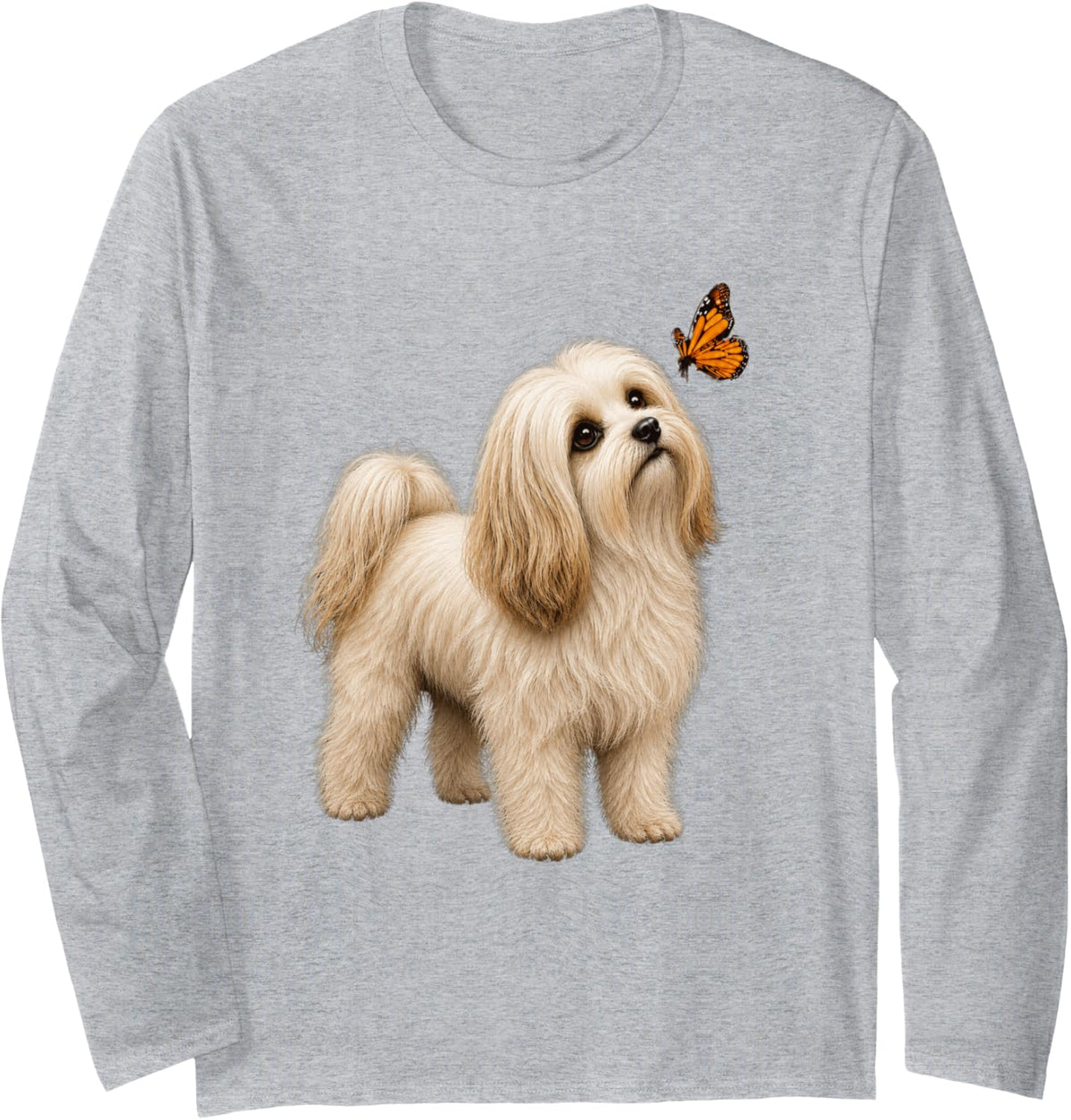 Havanese Butterfly Dog Lover Long Sleeve T-Shirt - Adult Unisex Heather Grey