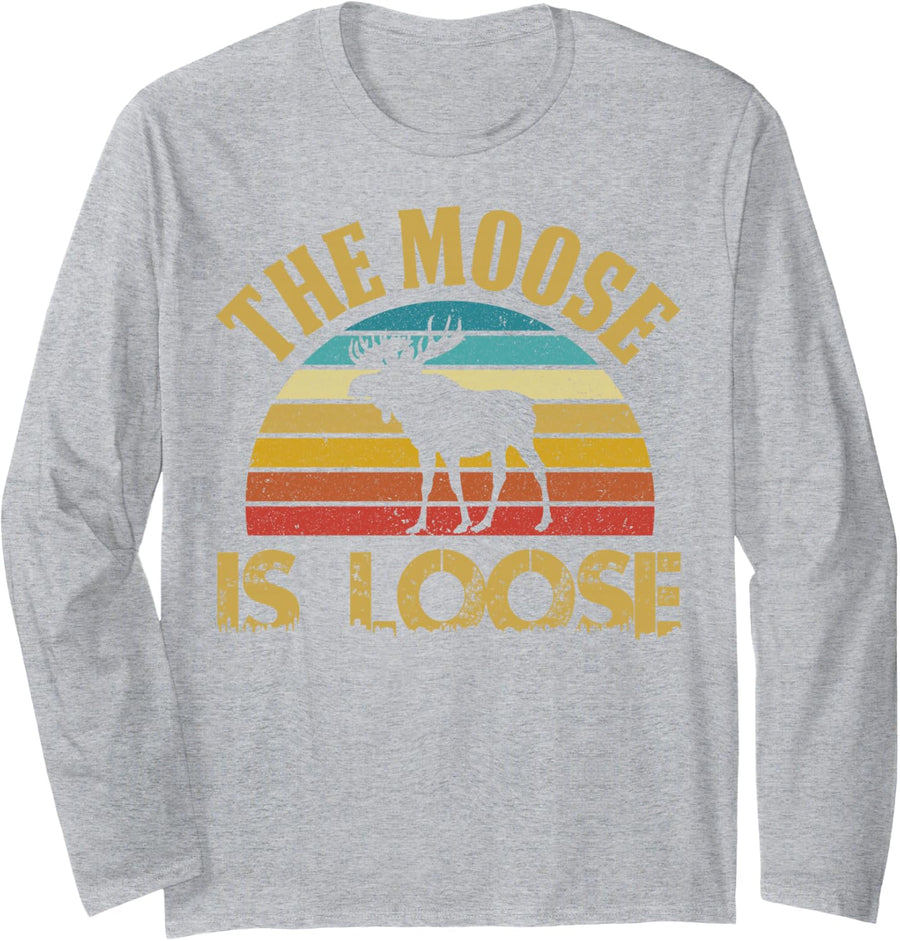 Retro Vintage Moose is Loose Funny Moose Lover Gift Long Sleeve T-Shirt - Adult Unisex Heather Grey