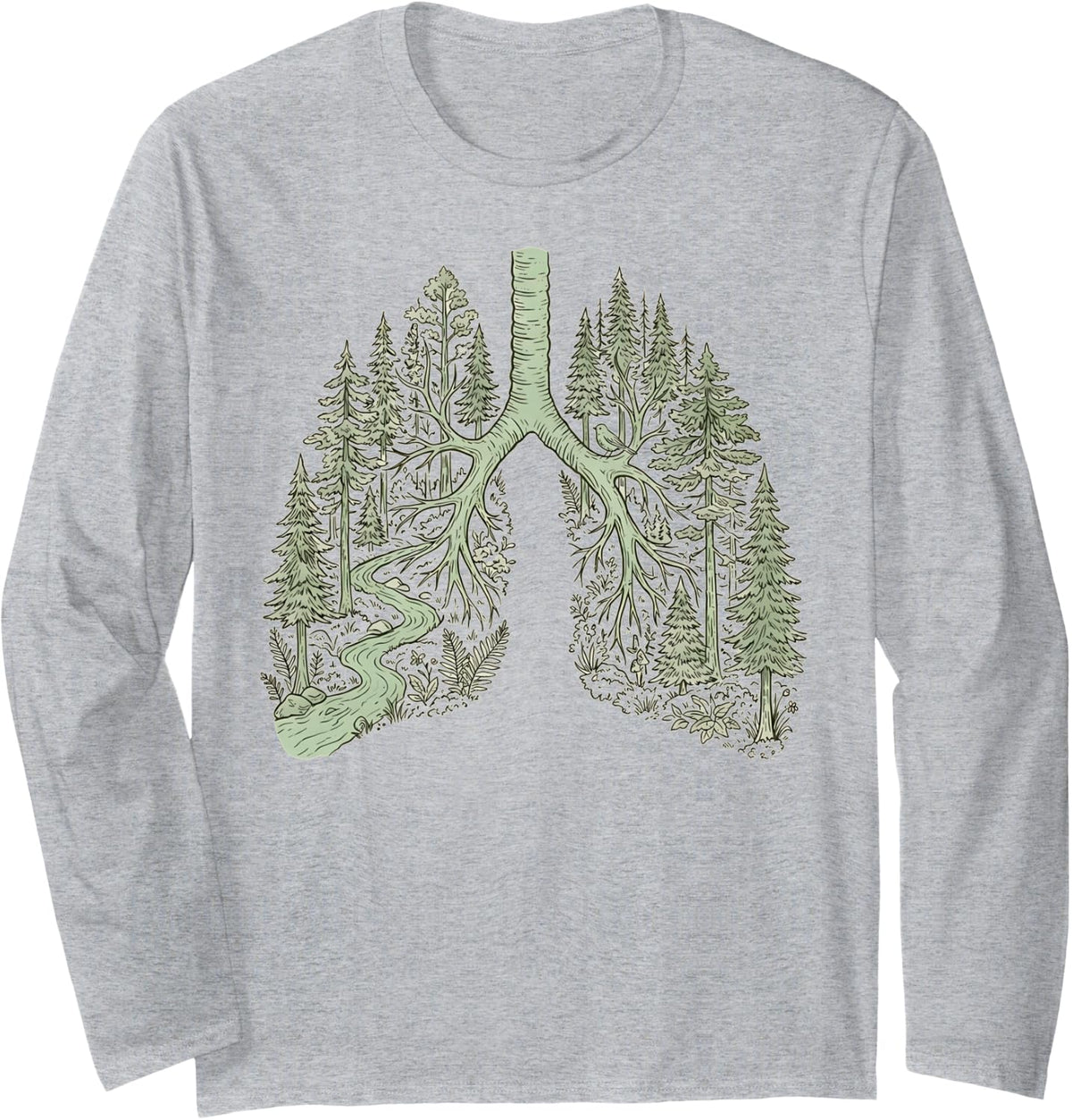 Tree Lung Breathe Forest Nature Respiratory Therapist Long Sleeve T-Shirt - Adult Unisex Heather Grey