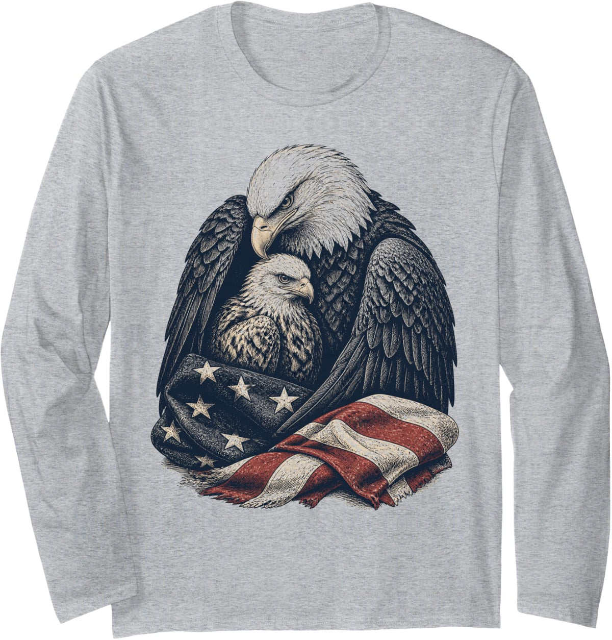 Veterans Day Patriotic Eagle Protects Child Veterans Long Sleeve T-Shirt - Adult Unisex Heather Grey