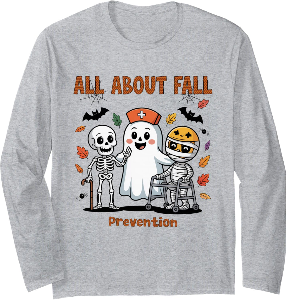 All About Fall Prevention Physical Therapy Nurse Halloween Long Sleeve T-Shirt - Adult Unisex Heather Grey