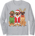 Cute Great Dane Christmas Puppies Elf Santa Reindeer Dog Mom Long Sleeve T-Shirt - Adult Unisex Heather Grey