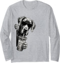 Funny Great Dane Dog Peeking Drinking Iced Coffee Humor Long Sleeve T-Shirt - Adult Unisex Heather Grey