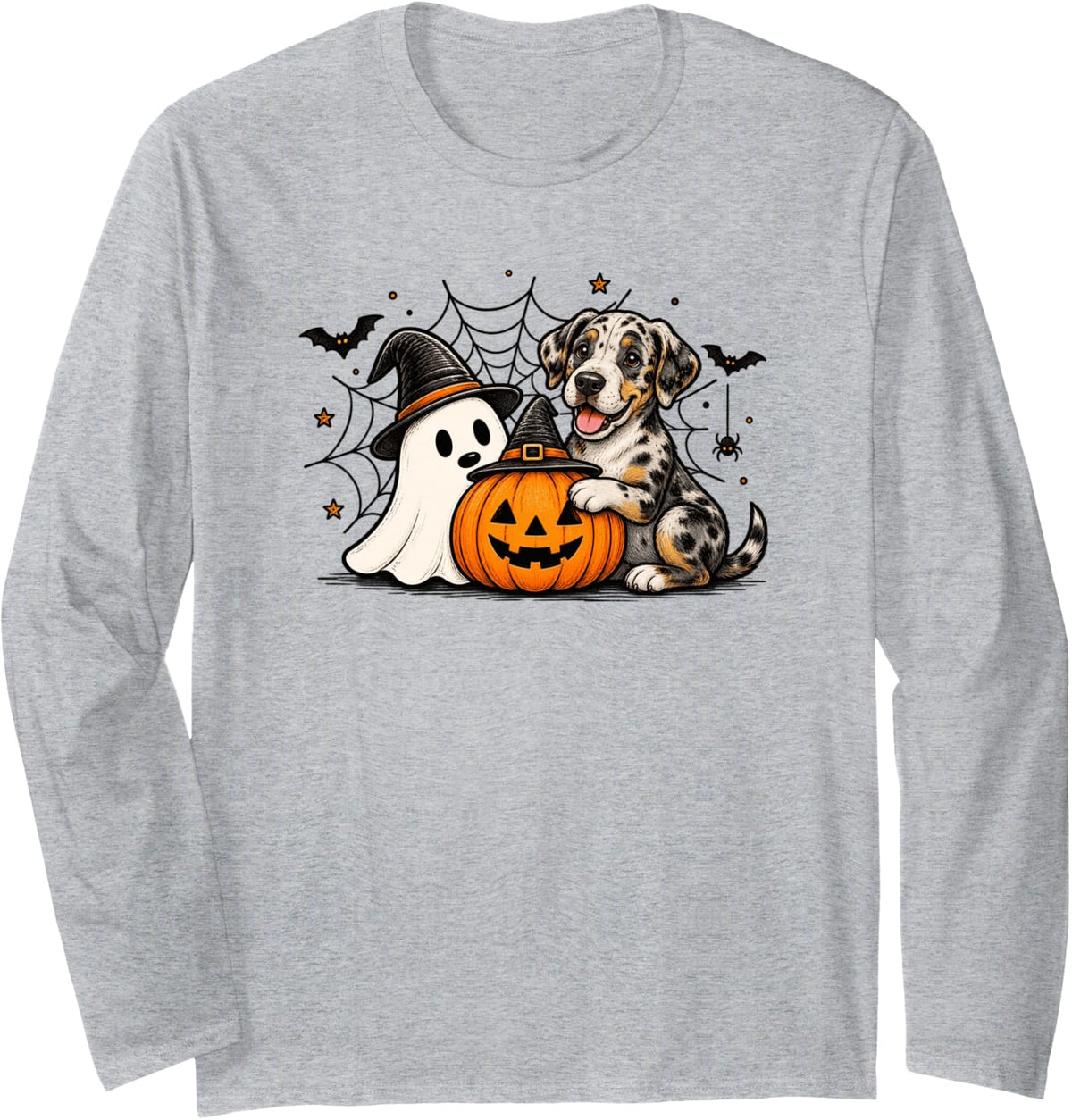 Great Dane Halloween Ghost Pumpkin Cute Spooky Costume Long Sleeve T-Shirt - Adult Unisex Heather Grey