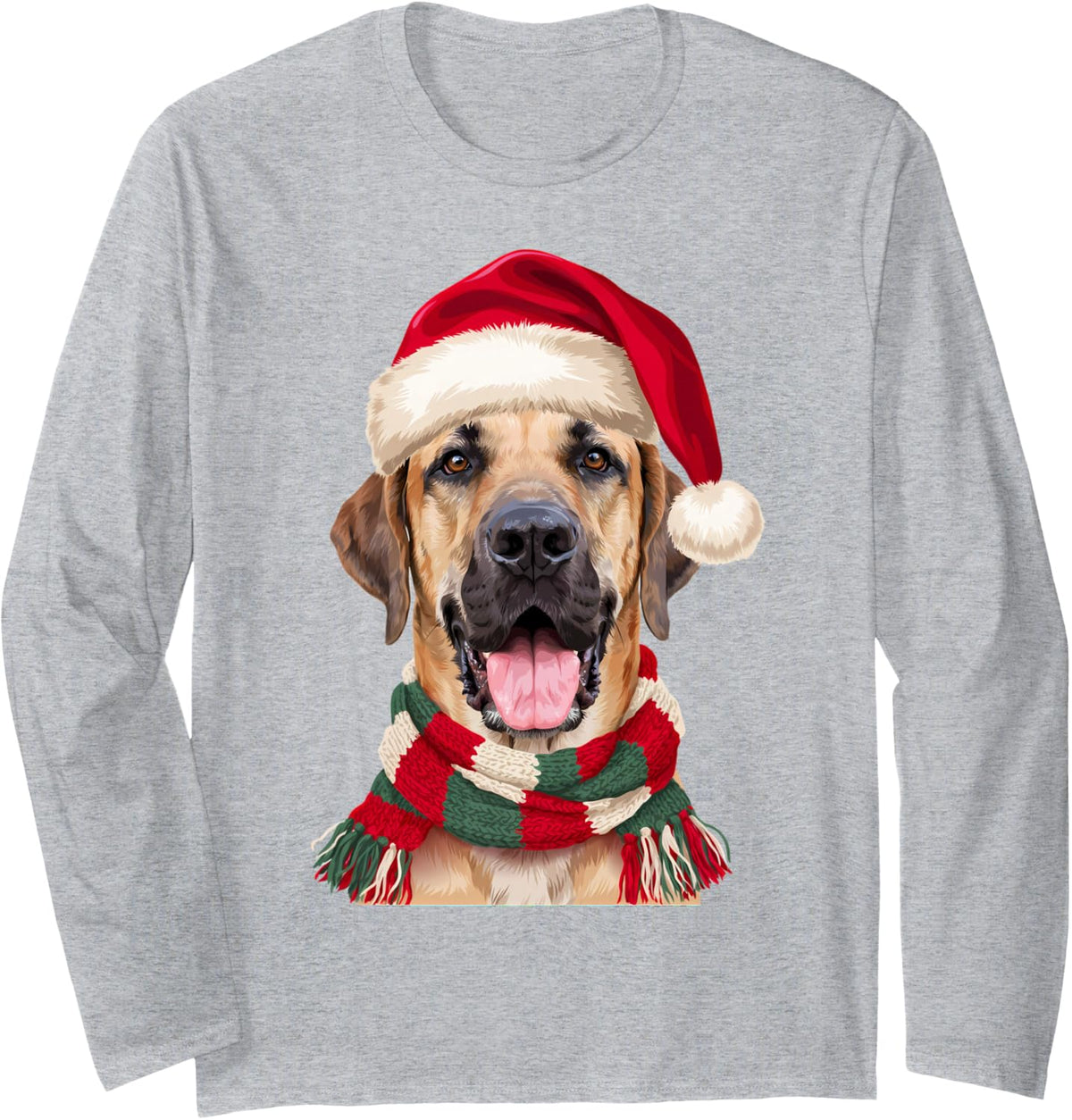 Great Dane Santa Hat Christmas Dog Lover Mom Dad Holiday Long Sleeve T-Shirt - Adult Unisex Heather Grey