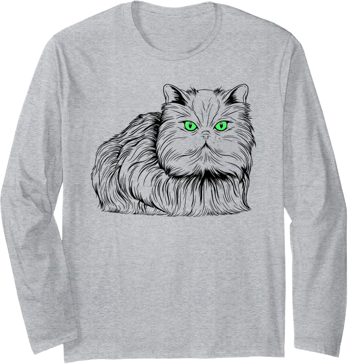 Persian Cat Long Sleeve T-Shirt - Adult Unisex Heather Grey