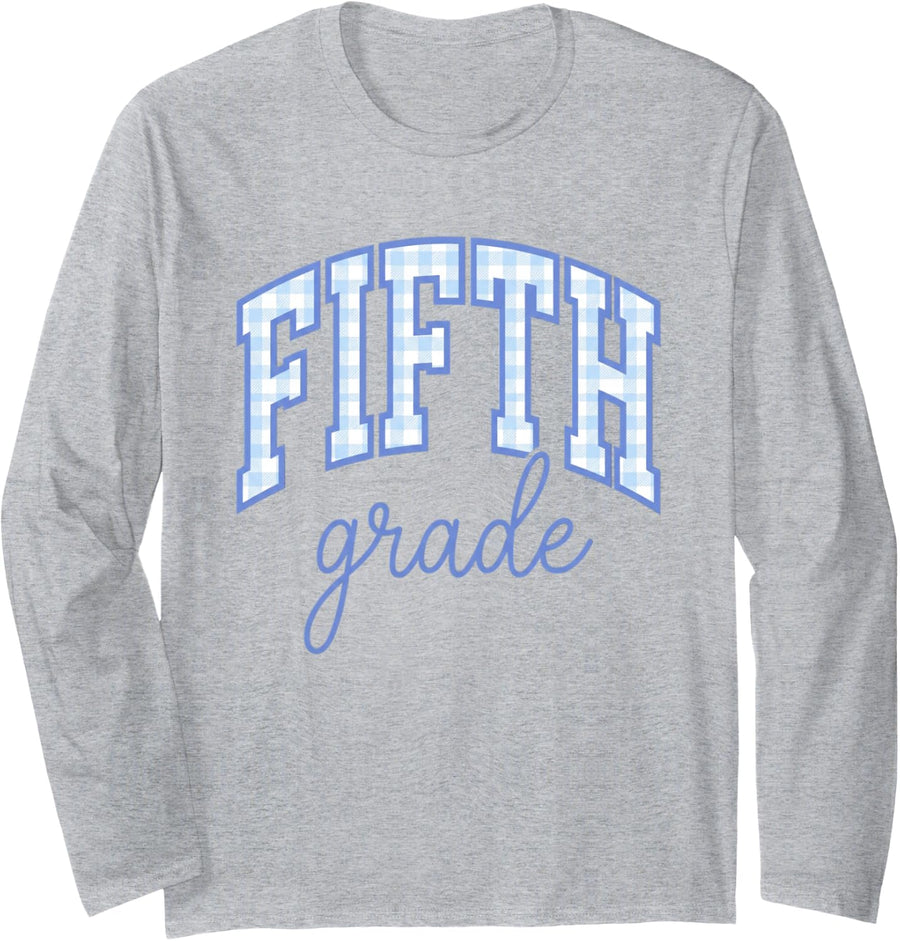 Fifth Grade Back to School Teacher Student Plaid Long Sleeve T-Shirt - Adult Unisex Heather Grey