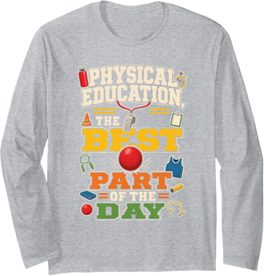 PE Teacher Physical Education Gym Whistle Dodgeball Gift Long Sleeve T-Shirt - Adult Unisex Heather Grey