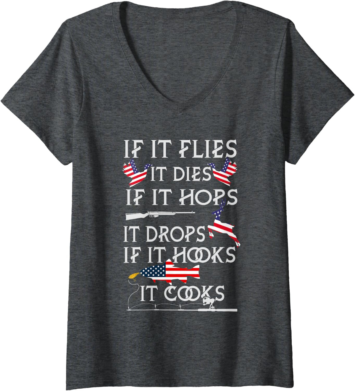 Women's When it Flies Fishing V-Neck T-Shirt - Dark Heather Grey