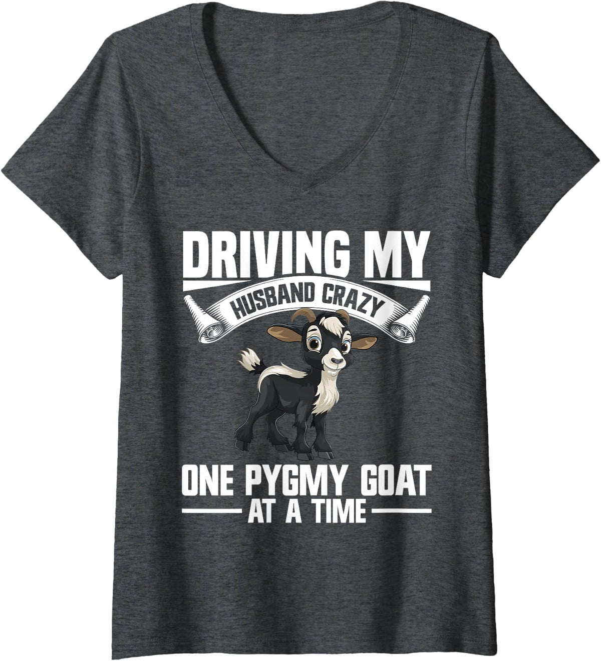 Women's Pygmy Goat Christmas Hat Farmer Goat Costume Pygmy Goat V-Neck T-Shirt - Dark Heather Grey