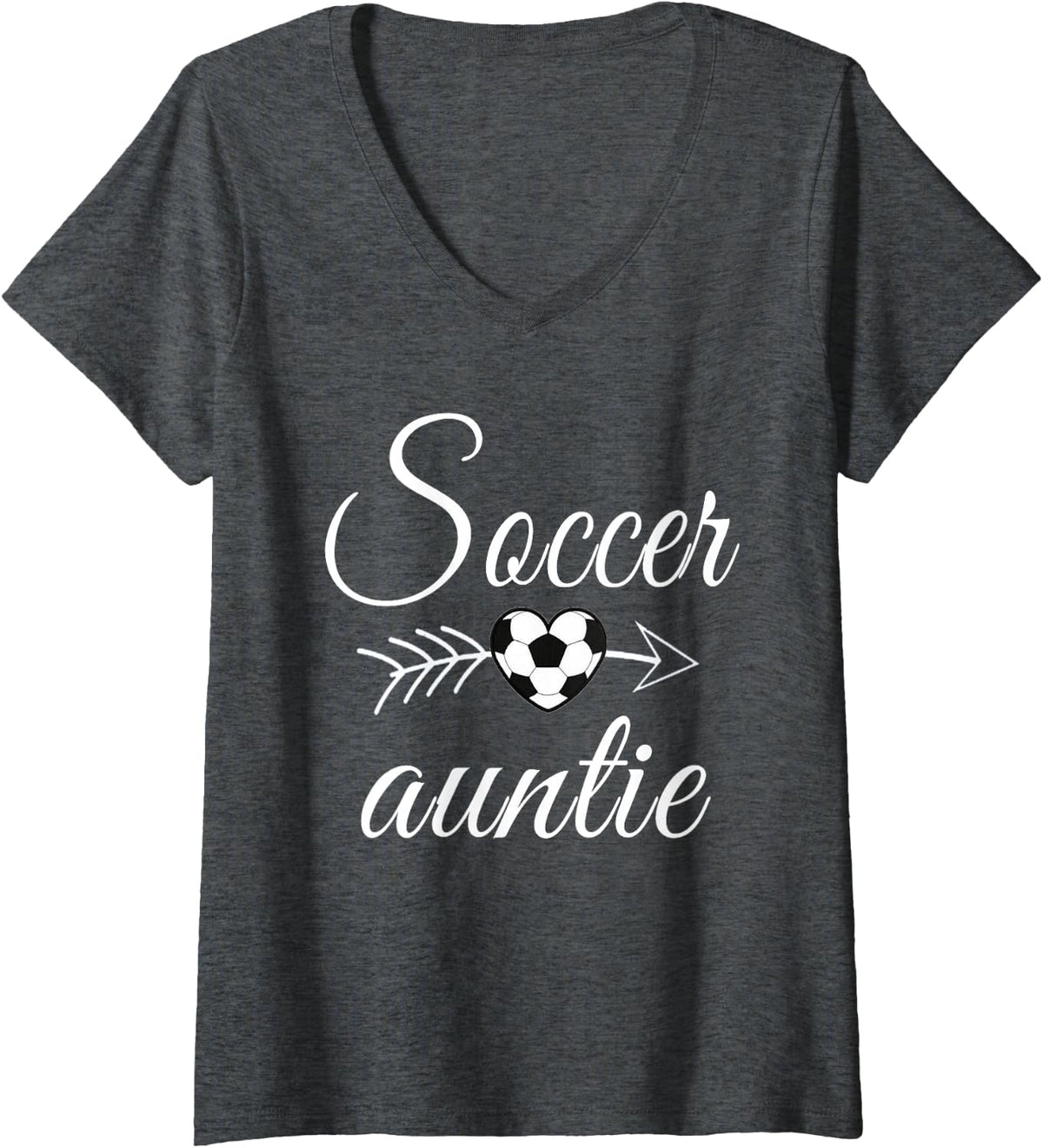 Womens Soccer Auntie Heart For Soccer Lovers V-Neck T-Shirt - Dark Heather Grey