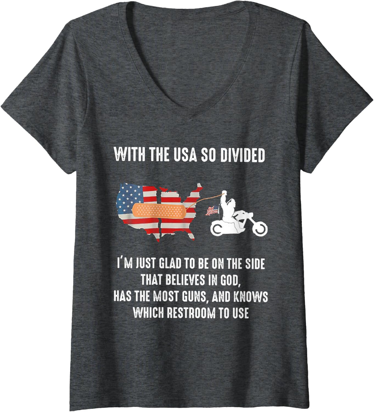 Women's Bigfoot Biker with The USA So Divided V-Neck T-Shirt - Dark Heather Grey