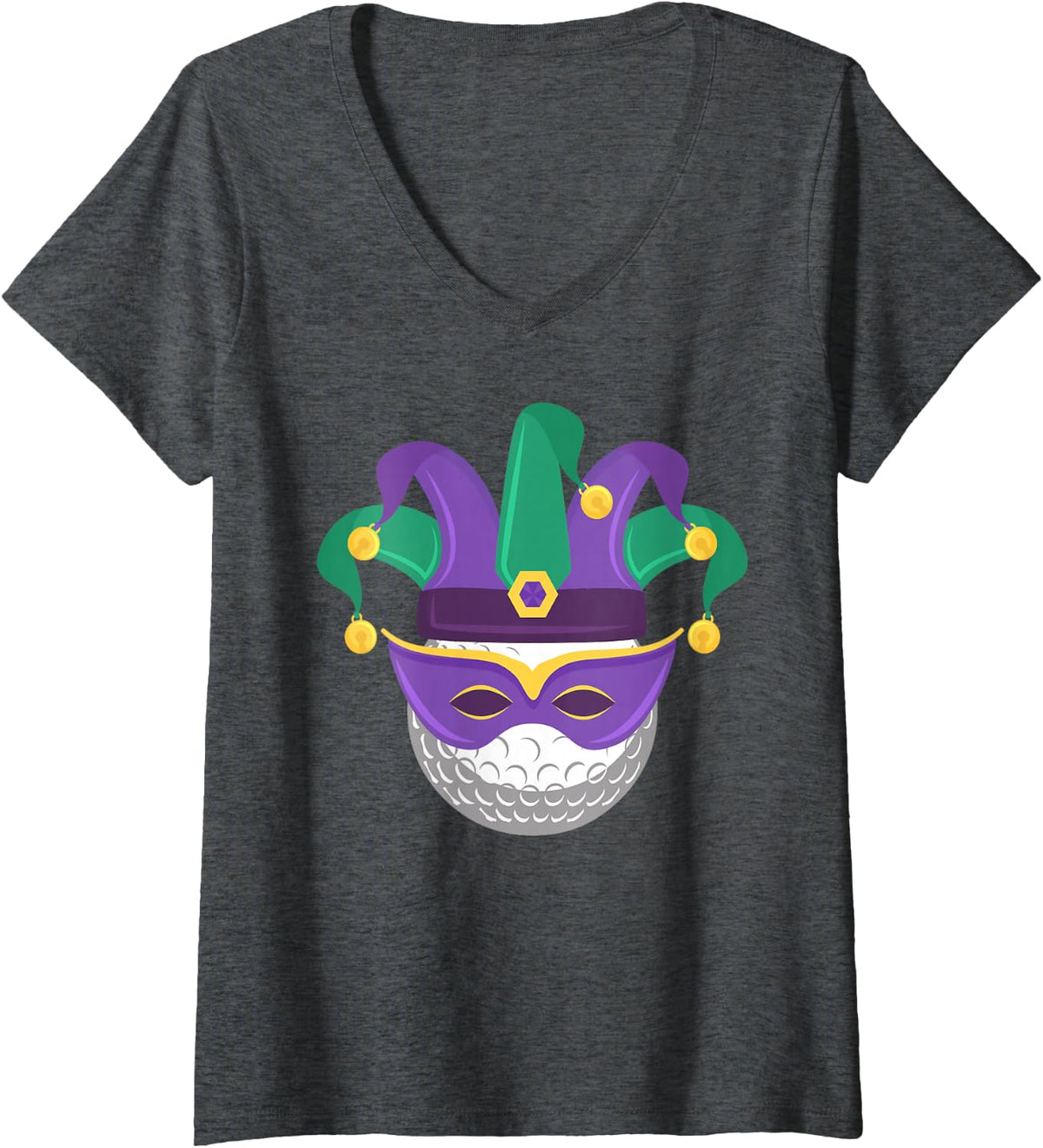 Women's Mardi Gras Golf Ball Carnival Themed Golfing Tournament V-Neck T-Shirt - Dark Heather Grey