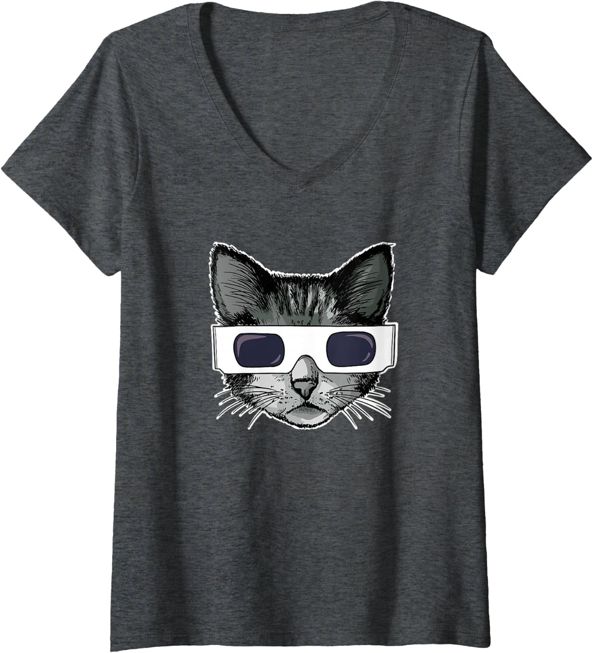 Women's Cat Wearing Solar Eclipse Glasses Funny Solar Eclipse Cat V-Neck T-Shirt - Dark Heather Grey