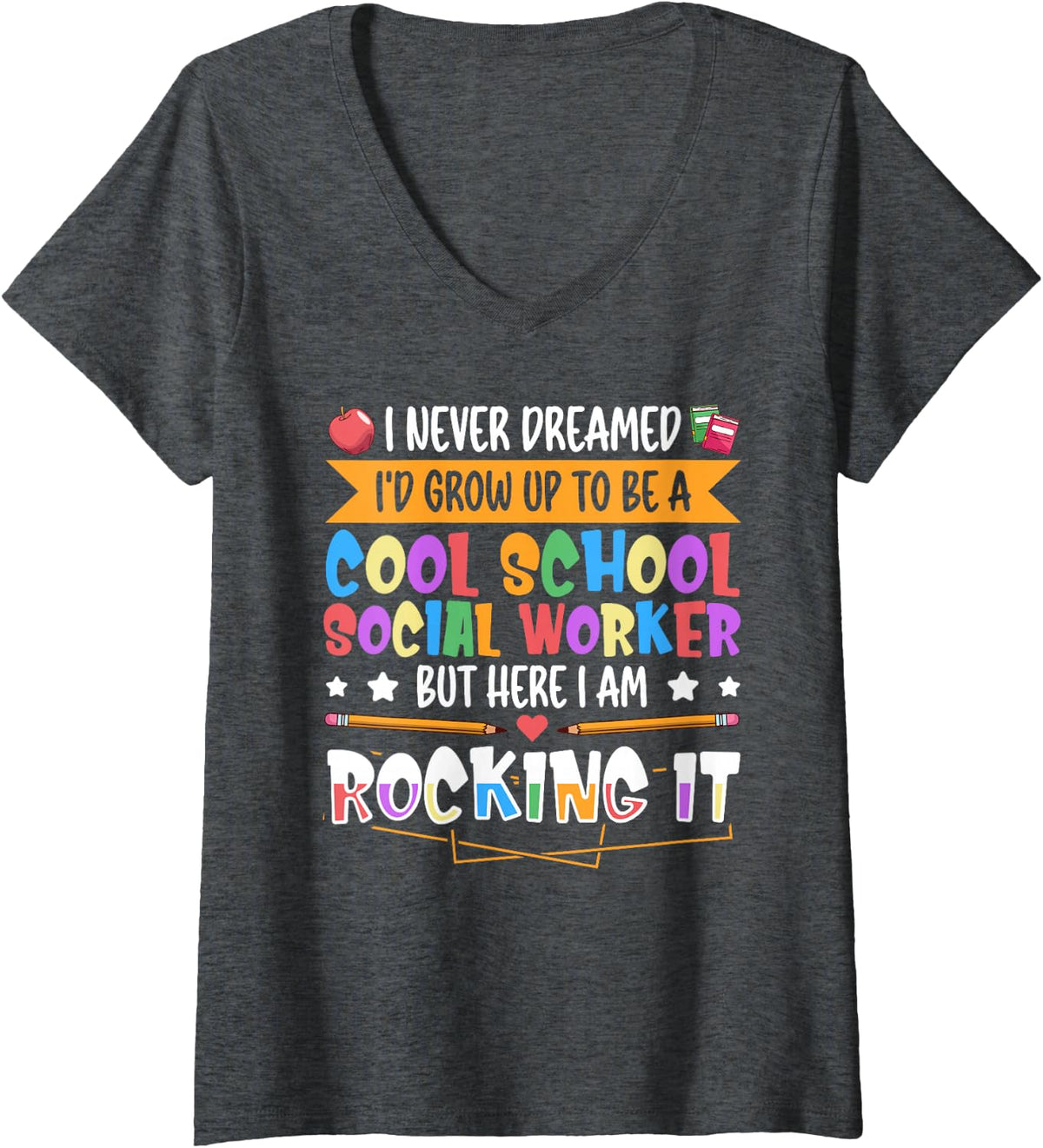 Women's A Cool School Social Worker V-Neck T-Shirt - Dark Heather Grey