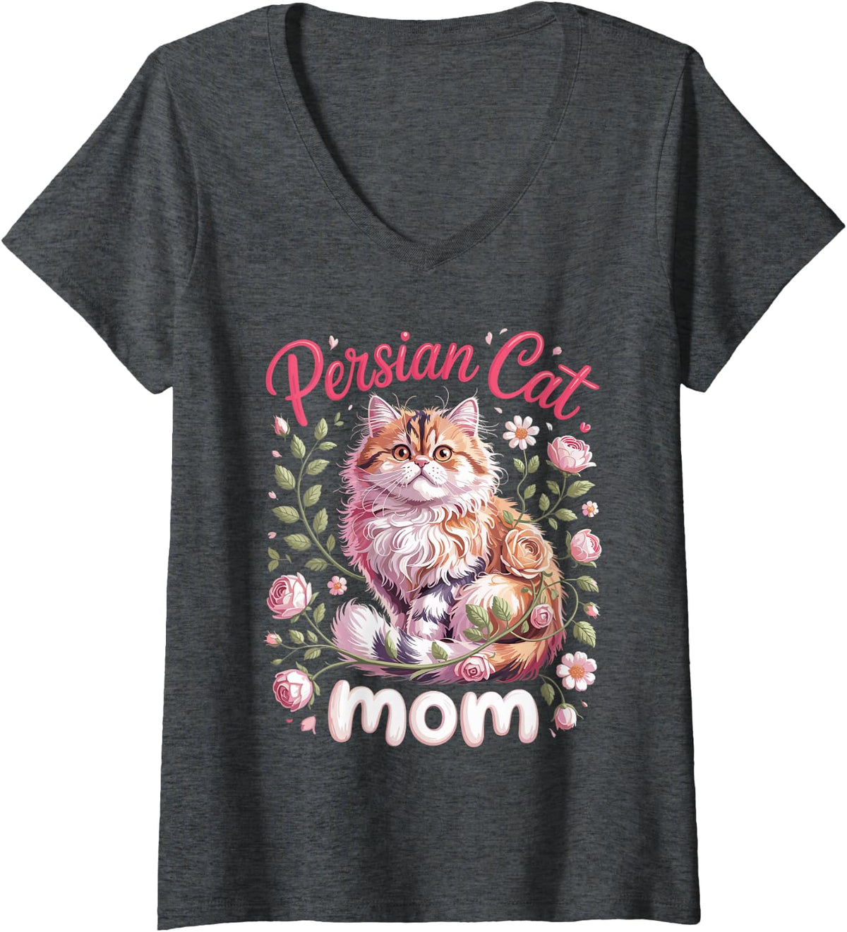 Women's Persian Cat Mom Fluffy Cat Lover Owner Mother V-Neck T-Shirt - Dark Heather Grey
