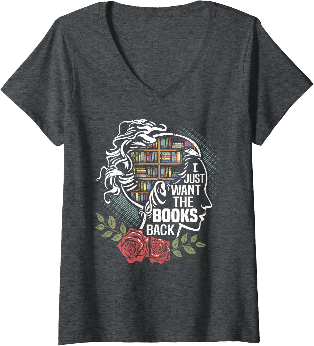 Women's Librarian Want Books Back Book Reader Library Worker V-Neck T-Shirt - Dark Heather Grey