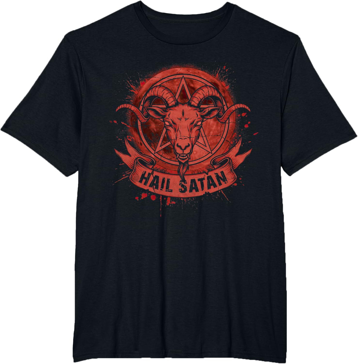 Hail Satan Goat Moon Pentagram Occult Gothic Design T-Shirt - Black