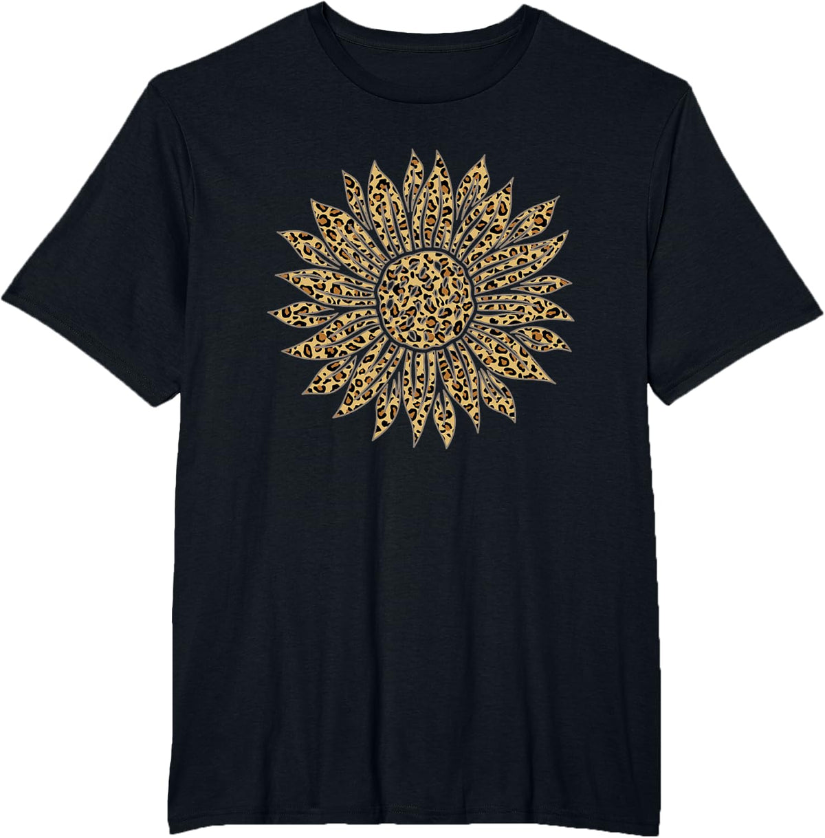 Sunflower Leopard Print Pattern Women Cheetah Animal T-Shirt - Black