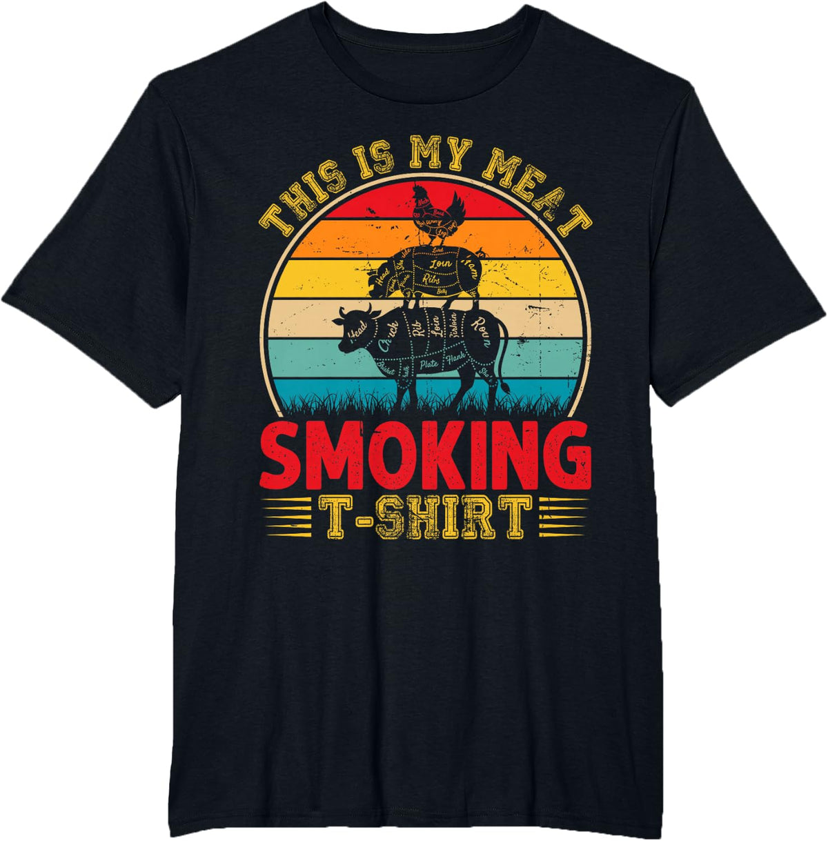 Vintage This Is My Meat Smoking T-shirt BBQ Smokers Lovers T-Shirt - Black