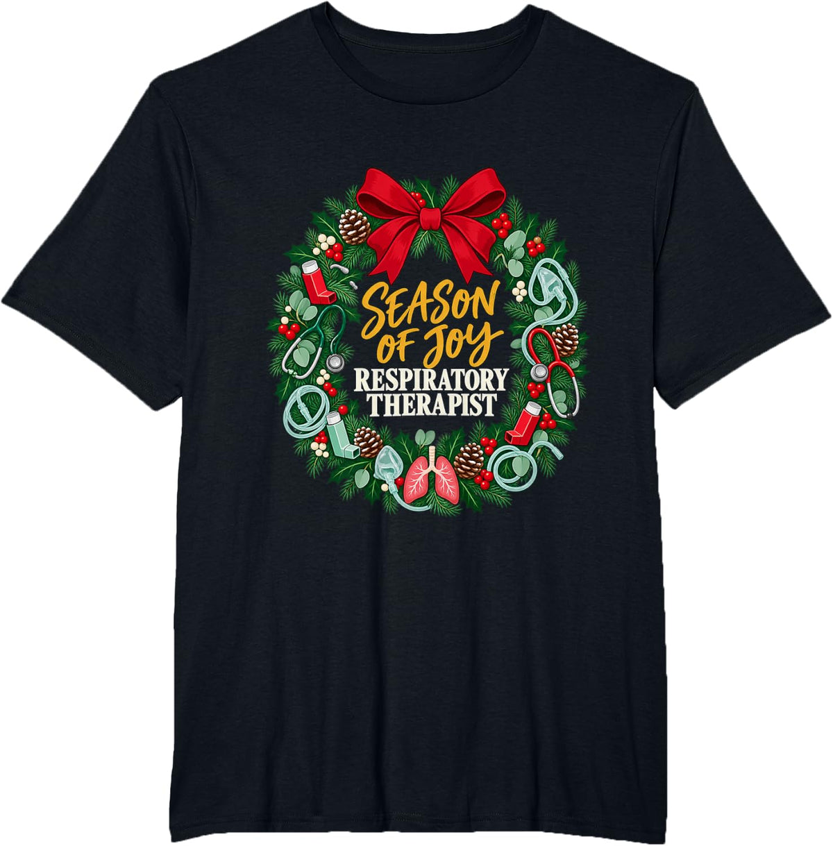 Christmas Respiratory Therapist Holiday Winter T-Shirt - Black