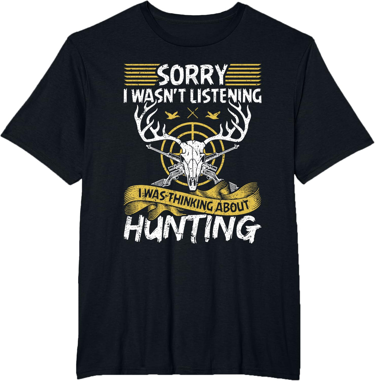 Hunting Deer Elk Hunter Thinking About Hunting T-Shirt - Black