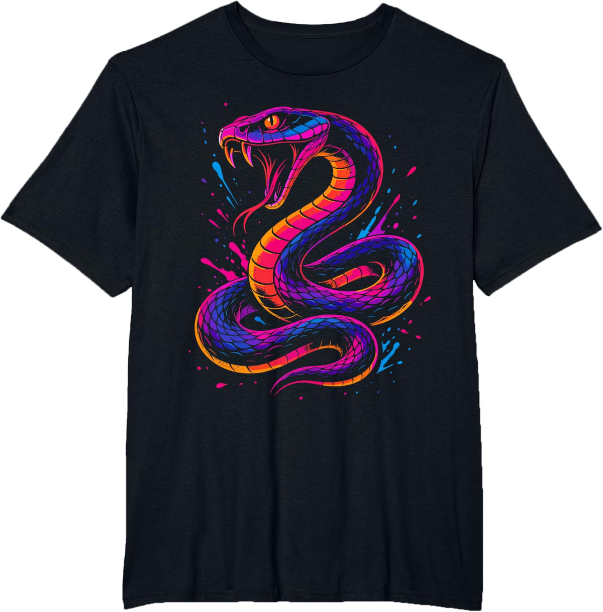 Retro Snake Serpent Cyber Viper Reptile Art T-Shirt - Black