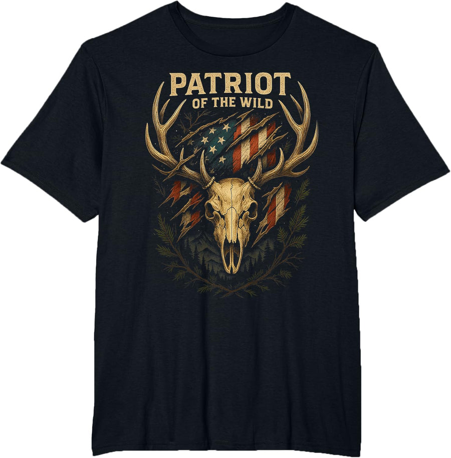 Patriot of The Wild USA Patriotic Deer Hunting Elk Hunter T-Shirt - Black