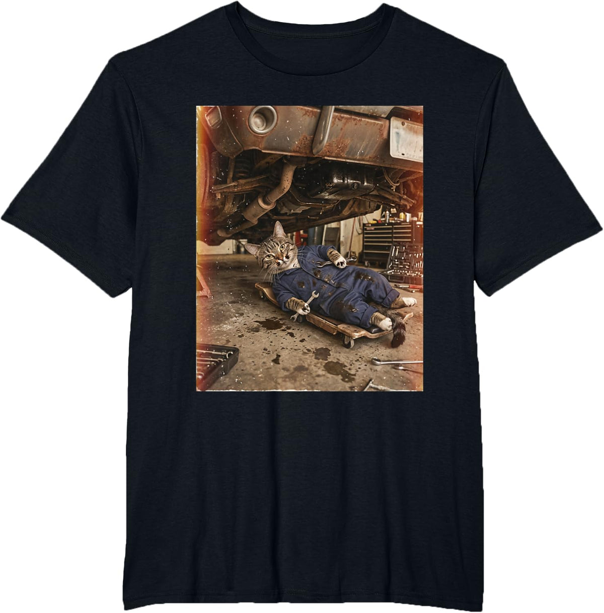 Cat Meme Funny Cat Lover Meme Humor Hilarious Cat Mechanic T-Shirt - Black