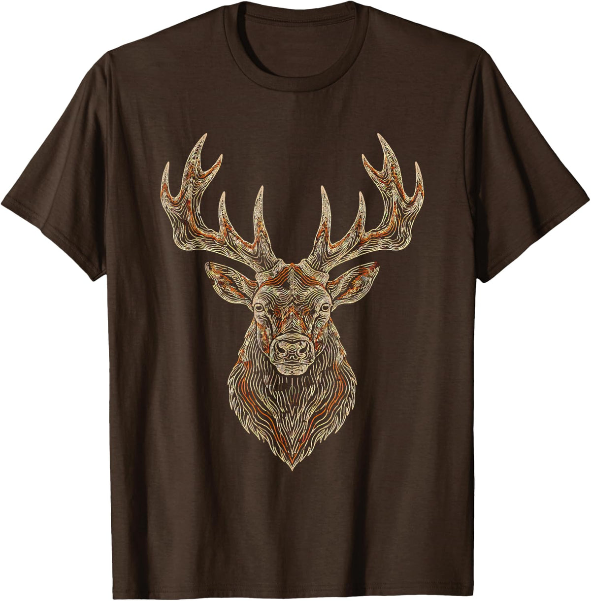 Topographic Elk Contour Lines Wildlife Nature Hiking Map T-Shirt - Brown