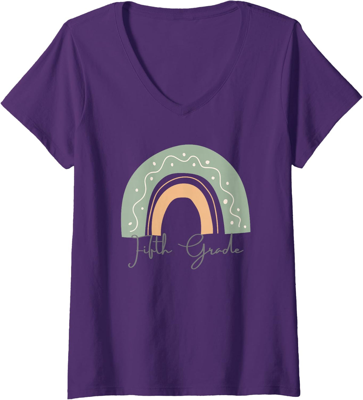 Women's Fifth Grade Neutral Green Rainbow Back to School Teacher V-Neck T-Shirt - Purple