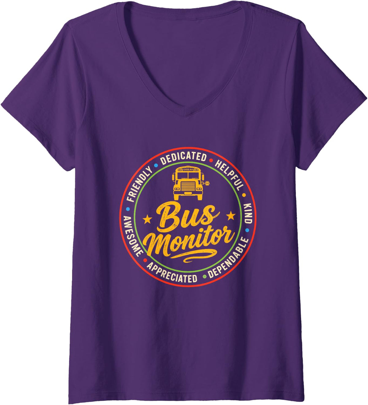 Women's Bus Monitor Appreciation Back to School Transportation V-Neck T-Shirt - Purple