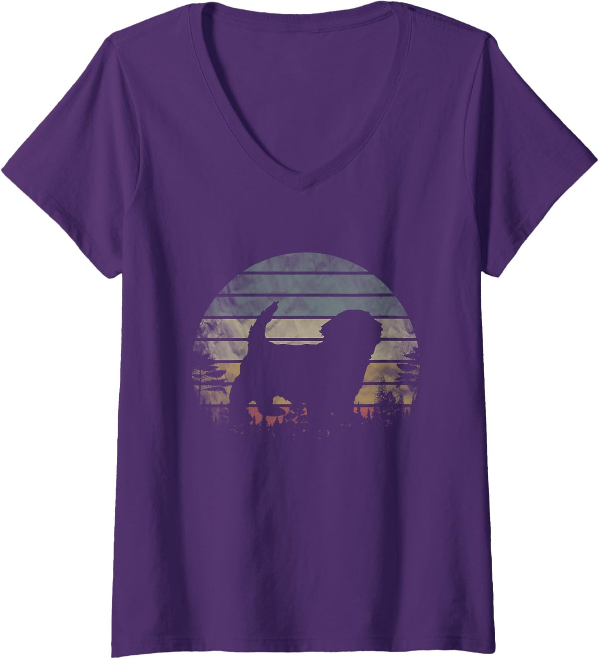Women's Havanese Retro Vintage 60s 70s Sunset Dogs Lovers V-Neck T-Shirt - Purple